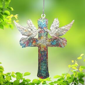 Christian Gifts for Women - Memorial Gifts - Cross Decor – Hologram Acrylic Suncatcher Hanging Decoration – Shimmering Cross with Doves for Window, Christmas Tree, Religious Gifts, Gifts for Mom Girl in Saudi Arabia