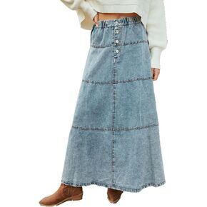 Denim Mid Skirt for Women Elastic High Waist A Line Tiered Long Maxi Jean Skirts 2026 Fashion Summer Outfits in Saudi Arabia