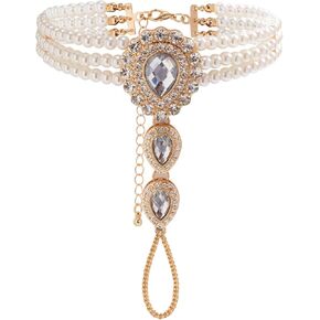 AIBFRID Pearl Rhinestone Bracelet for Women, Elegant Teardrop Crystal Finger Ring Bracelet Hand Chain Bohemian Bridal Wedding Jewelry Vintage Hand Harness for Prom & Parties in Saudi Arabia
