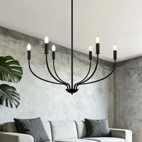 30" Black Chandelier, 6-Light Modern Farmhouse Chandelier for Dining Room Lighting Fixtures Hanging, Candle Chandelier Light for Living Room, Kitchen Island, Bedroom and Entryway (Bulbs Not Included) in Saudi Arabia