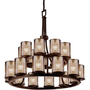 Justice Design Group FSN-8767-10-MROR Fusion 21 Light 33" Wide Pillar Candle Style Chandelier with Mercury Glass Shades - Dark Bronze in Saudi Arabia