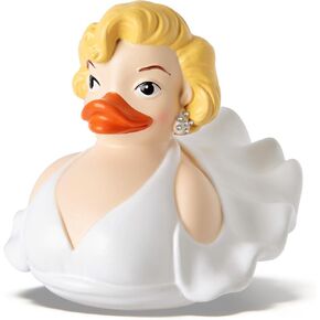 Marilyn Monroe Duck Figurine,White Dress with Rhinestones，Blonde Hair and Pearl Earrings，Decorative Collectible, 3.54 x 2.76 x 2.76 inches in Saudi Arabia