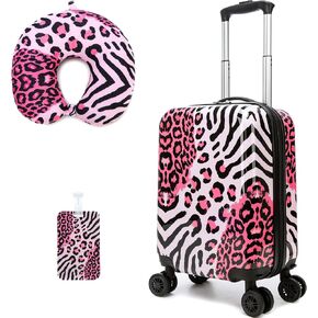 Cute Carry on luggage with Wheels Luggage Sets 2 piece Kids Suitcases for Girls Toddler 16" Rolling Suitcases with Spinner Wheels (Pink Leopard) in Saudi Arabia