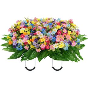 Cemetery Flower Saddles for Headstones: Purple Flowers Artificial Outdoors Grave Decorations Summer Memorial Day - Fake Rose Camellia Tombstone Flowers Saddle for Cemetery Gravestone in Saudi Arabia