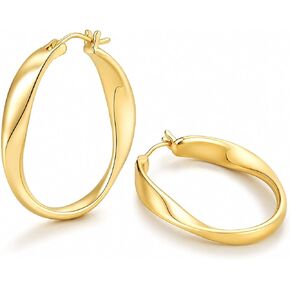 14K Gold Hoop Earrings for Women Twisted Wave Gold Hoops Lightweight Hypoallergenic Spiral Design Trendy Elegant Jewelry Gift for Everyday Wear 25mm Small 30mm Medium in Saudi Arabia
