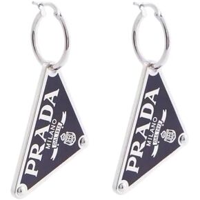 Silver Earrings for Women - Letter Earrings with Triangular Black Enamel Drop - Trendy Silver Hoop Earrings for Women Fashion Jewelry in Saudi Arabia