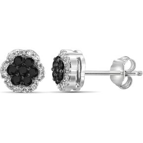 JEWELEXCESS 1/4 Carat Black & White Diamond Cluster Stud Earrings – Sterling Silver (.925)| Hypoallergenic Studs for Women - Round Cut Set with Push Backs in Saudi Arabia