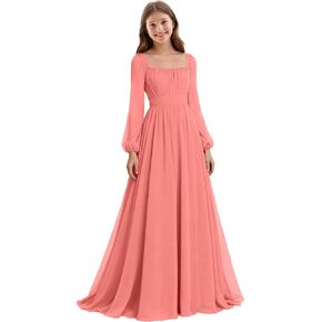 Chiffon Junior Bridesmaid Dresses Long Sleeve Wedding Guest Dress Maxi Pageant Gown A-Line Formal Dresses for Girls in Saudi Arabia