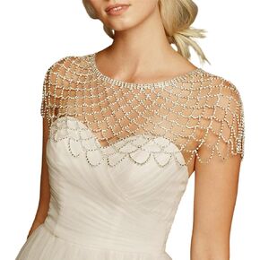 Elegant Mesh Shawl Shoulder Chain Neck Wrap Jewelry With Rhinestones Tassels For Evening Parties And Weddings Event Eye-catching Bridal Shawl in Saudi Arabia