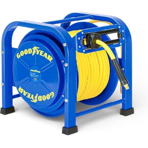 Goodyear Air Hose Reel Retractable 3/8" Inch x 100 Feet 300 Psi / 20 Bar Spring Driven Steel Elite Portable Quad Pod Heavy Duty Industrial Longest Premium Commercial Flex Hybrid Polymer in Kuwait