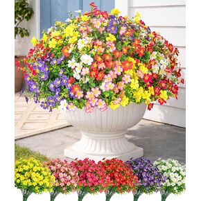 Artificial Flowers for Outdoors, UV Resistant Fake Outdoor Flowers, Realistic Faux Flowers No Fade,Summer Decor for Planter Beds,Window Box,Hanging Basket,Pots,Porch (18P Large Bunch) in Saudi Arabia