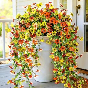 CCILAND 2 PCS Artificial Hanging Flowers for Outdoors, Fake Flower Plants UV Resistant Faux Hanging Spring Flowers for Home Porch Garden Patio Yard (Orange and Yellow) in Saudi Arabia