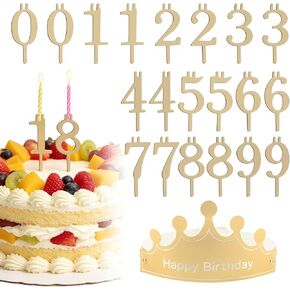 20Pcs Number Birthday Candle Holder Set 0-9, Reusable Stainless Steel Gold Cake Topper Decorations for Birthday Wedding Anniversary Parties Includes a Birthday Hat in Saudi Arabia
