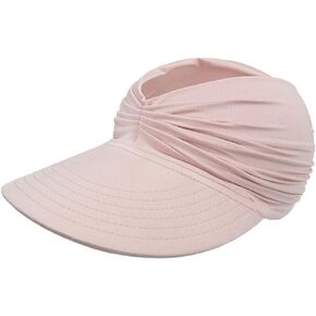 Womens Summer Visor Wide Large Brim UV 50+ Protection for Women Lightweight Pleated Beach Sports Pony Tail Sunblock Cap Hat in Saudi Arabia