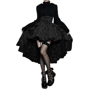 win2win Goth Asymmetrical Midi Skirt Women High Waisted Y2k Ruffled Punk High Low in Saudi Arabia