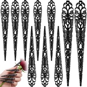 10 Pack Finger Nail Tip Claw Rings, Costume Fingertip Nail Rings Claws for Women, Ancient Queen Finger Knuckle Protectors Decoration Accessory for Halloween Cosplay Dance Show- Black in Saudi Arabia