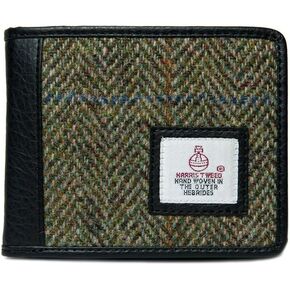 Harris Tweed Bi-fold Wallet for Men and Women, Vegan Leather front panel, Durable & Timeless Gift (BLUE/BROWN CHECK) in Saudi Arabia