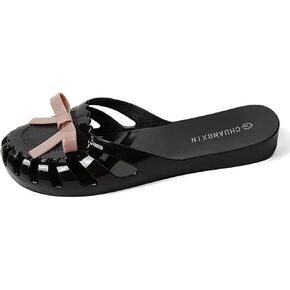 Women's Jelly Slide Sandals Cute Bow PVC Slip on Beach Slides Lightweight Breathable Closed Toe No Slip Flat Sandals for Outdoor and Indoor in Saudi Arabia
