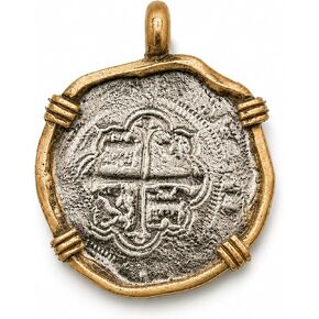 Conch Republic 1828 Key West Atocha Shipwreck Replica Necklace Pendant Coin, Antique Silver Finish with Gold-Tone Bezel, Nautical Treasure Theme in Saudi Arabia