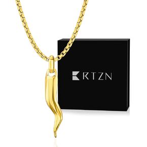 RTZN® Pendant Necklace for Men – Premium Stainless Steel Silver, 18K Gold Star of David Pendant & Italian Horn Necklace with 22" Chain – Waterproof & Non-Tarnish Jewish Necklace & Cornicello for Men in Saudi Arabia