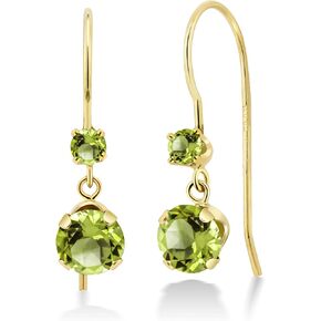 Gem Stone King 14K Yellow Gold Green Peridot French Wire Dangle Hook Earrings For Women | 1.24 Cttw | Gemstone August Birthstone | Round 5MM and 2.5MM in Saudi Arabia