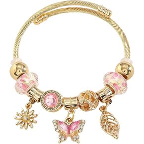 Women's Gold Charm Bracelet with Butterfly, Daisy & Leaf Charms - Cute Butterfly Jewelry for Women, Fashionable Charm Bracelet Ideal for Party, Dating & Daily Wear in Kuwait
