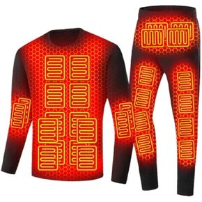 Men Heated Thermal Underwear Set 28 Areas USB Electric Heating Clothing Winter Ski Jacket Long Johns Pants,Black,XL in Saudi Arabia