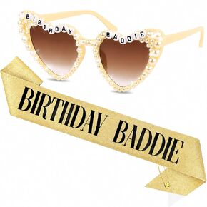 CUBACO Birthday Baddie Sash and Sunglasses for Women, Birthday Girl Outfit Suitable 21st 25th 30th 40th 50th 60th Women Accessories Pins for Party Decoration Favors Supplies in Saudi Arabia