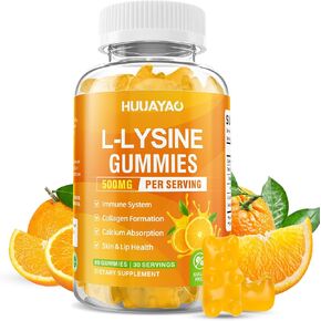 L-Lysine Gummies 500mg, Lysine Gummies Supplement for Immune Support & Skin Health, Collagen Formation Support, Vegan, Gluten Free Chewable Supplement for Adults & Kids, Orange Flavor, 60 Count in Saudi Arabia