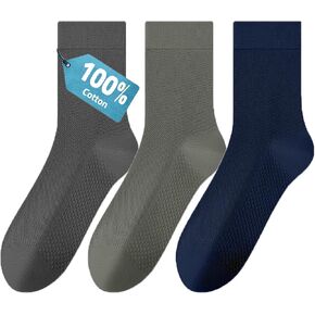 Ultra Thin Breathable Mesh Men’s 100% Cotton Dress Socks 3 Pairs, Lightweight Comfortable Business Office Crew Socks in Saudi Arabia
