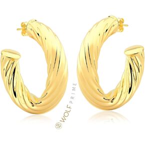 18K Gold Plated Twisted Rope Round Hoop Earrings in White Gold and Yellow Gold in Saudi Arabia