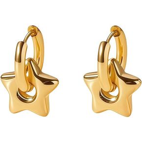 18K Gold Plated Heart & Star Huggie Hoop Earrings for Women - Hypoallergenic Stainless Steel, Convertible Dangle Drop Style, Small Dainty Lightweight Hoops, Trendy Jewelry & Valentines Day Gifts for Sensitive Ears in Saudi Arabia
