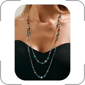 Long Pearl Necklaces for Women Trendy Boho Layered Gold Silver Turquoise Pearl Beaded Necklace Extra Long Strand Chain Sweater Jewelry Accessories in Kuwait