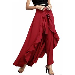 Plus Size Skirt Pants for Women High Waisted Ruffle Pants with Flowy A-Line Skirt in Kuwait