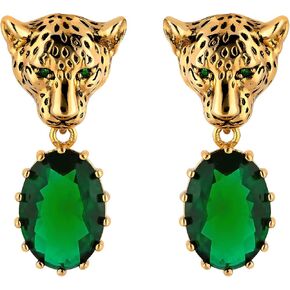 Leopard Earrings, Sparkling Cubic Zirconia Dangle Earrings, 22K Gold Plated, Hypoallergenic and Non-Tarnish, Cheetah, Jaguar, Cat Crystal Drop Earrings, Vintage Style Unique Animal Jewelry for Women in Saudi Arabia