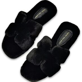Women's Fuzzy Slippers Fluffy Cozy Comfy Memory Foam Open Toe House Slippers Faux Fur Soft Plush H-Band Slides Anti-Skid Indoor Outdoor Home Bedroom Shoes for Women in Saudi Arabia