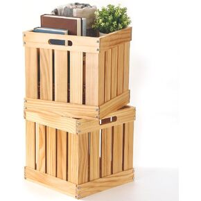 2 Pack Wood Crates Large Wooden Storage Cubes with Handles Rustic Handmade Baskets Farmhouse Decorative Cubes Boxes Containers Organizing Bins for Display Toy Clothes Book, 11 x 11 x 11 Inch in Saudi Arabia