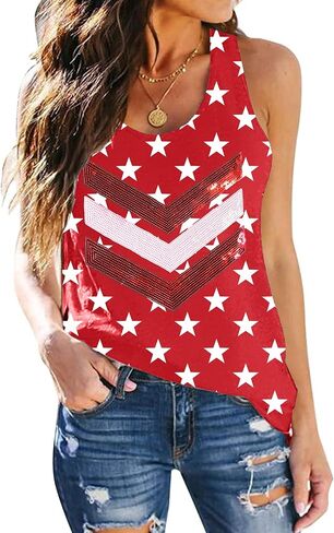 PECHAR Patriotic Shirts 4th of July Sleeveless Tank Tops Women American Flag T Shirt USA Graphic Tees Racerback Vest in Kuwait