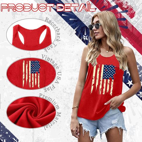 PECHAR Patriotic Shirts 4th of July Sleeveless Tank Tops Women American Flag T Shirt USA Graphic Tees Racerback Vest in Kuwait
