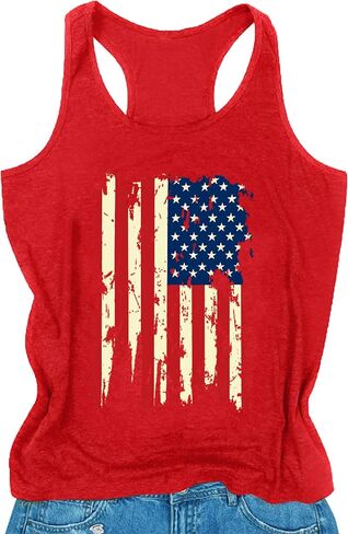 PECHAR Patriotic Shirts 4th of July Sleeveless Tank Tops Women American Flag T Shirt USA Graphic Tees Racerback Vest in Kuwait