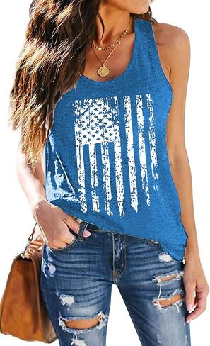 PECHAR Patriotic Shirts 4th of July Sleeveless Tank Tops Women American Flag T Shirt USA Graphic Tees Racerback Vest in Kuwait