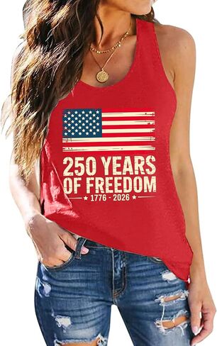 PECHAR Patriotic Shirts 4th of July Sleeveless Tank Tops Women American Flag T Shirt USA Graphic Tees Racerback Vest in Kuwait