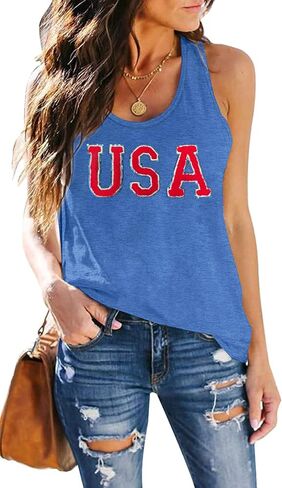 PECHAR Patriotic Shirts 4th of July Sleeveless Tank Tops Women American Flag T Shirt USA Graphic Tees Racerback Vest in Kuwait
