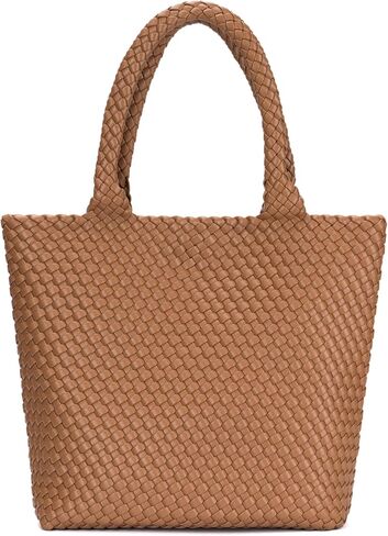 حقيبة حمل منسوجة للنساء - حقيبة يد كبيرة من المنسوجة من الجلد للنساء ، محفظة صيفية أنيقة للعمل على شاطئ العمل in Kuwait