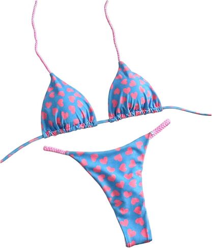 SOLY HUX Women's Cute Heart Bikinis Halter 2 Piece Swimsuits High Cut Thong Bathing Suit Cruise Beachwear in Kuwait