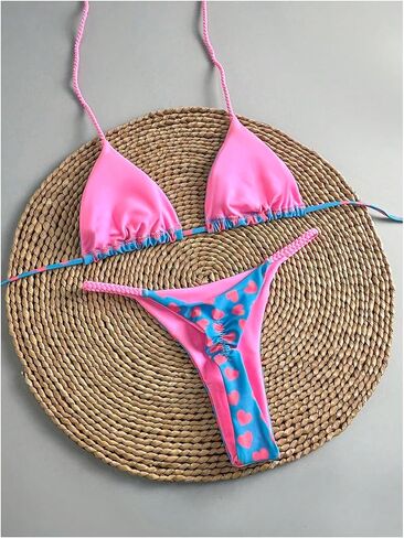 SOLY HUX Women's Cute Heart Bikinis Halter 2 Piece Swimsuits High Cut Thong Bathing Suit Cruise Beachwear in Kuwait