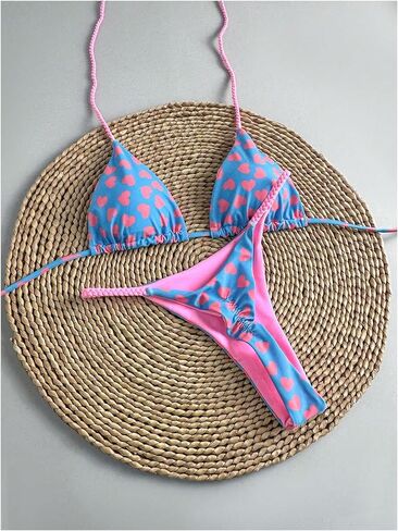 SOLY HUX Women's Cute Heart Bikinis Halter 2 Piece Swimsuits High Cut Thong Bathing Suit Cruise Beachwear in Kuwait
