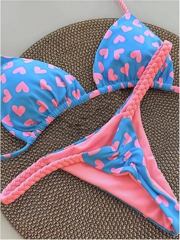 SOLY HUX Women's Cute Heart Bikinis Halter 2 Piece Swimsuits High Cut Thong Bathing Suit Cruise Beachwear in Kuwait