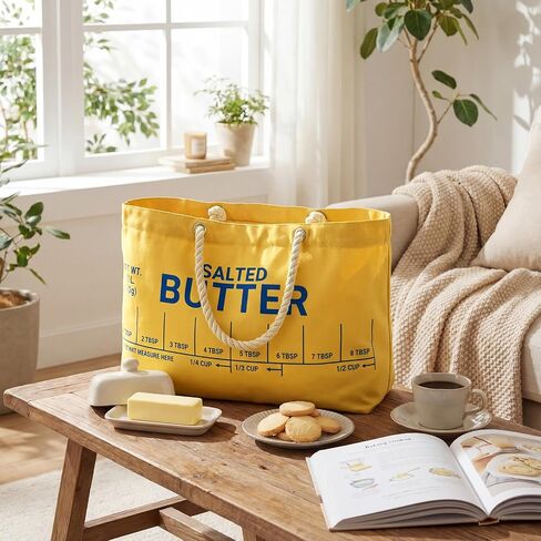Hsei Funny Butter Weekender Bag, Cotton Double Layer Salted Butter Oversized Beach Tote, for Food Lovers, Travel Beach Vacation Gift in Kuwait