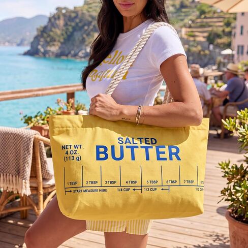 Hsei Funny Butter Weekender Bag, Cotton Double Layer Salted Butter Oversized Beach Tote, for Food Lovers, Travel Beach Vacation Gift in Kuwait